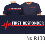 T-Shirt navy, FIRST RESPONDER mit roter EKG-Linie L