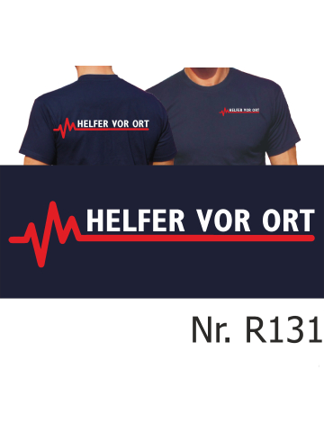 T-Shirt blu navy, Helfer vor Ort con rosso EKG-linea