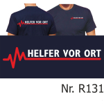 T-Shirt azul marino, Helfer vor Ort con rojo EKG-línea