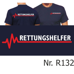 T-Shirt blu navy, RETTUNGSHELFER con rosso EKG-linea