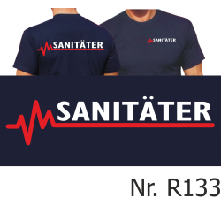 T-Shirt navy, SANIT&Auml;TER mit roter EKG-Linie