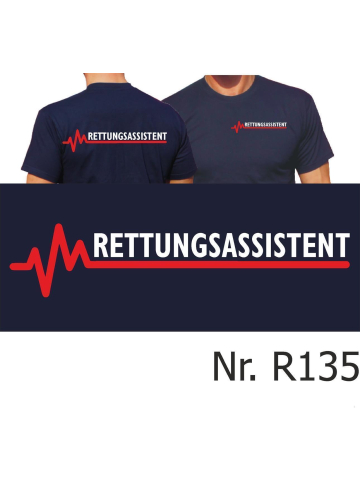 T-Shirt blu navy, RETTUNGSASSISTENT con rosso EKG-linea