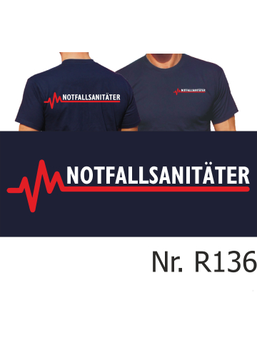 T-Shirt azul marino, NOTFALLSANITÄTER con rojo EKG-línea