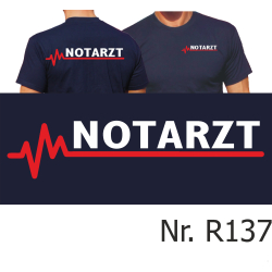 T-Shirt navy, NOTARZT mit roter EKG-Linie