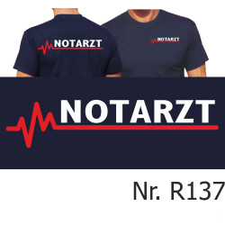 T-Shirt navy, NOTARZT mit roter EKG-Linie XXL