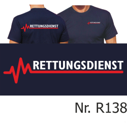 T-Shirt marin, RETTUNGSDIENST avec rouge EKG-ligne