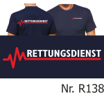 T-Shirt blu navy, RETTUNGSDIENST con rosso EKG-linea