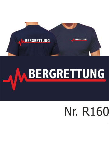 T-Shirt azul marino, BERGRETTUNG con rojo EKG-línea