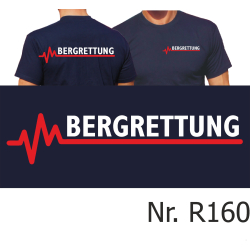 T-Shirt azul marino, BERGRETTUNG con rojo EKG-l&iacute;nea