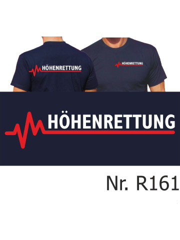 T-Shirt navy, HÖHENRETTUNG mit roter EKG-Linie