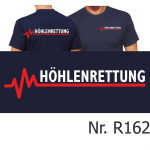 T-Shirt azul marino, HÖHLENRETTUNG con rojo EKG-línea