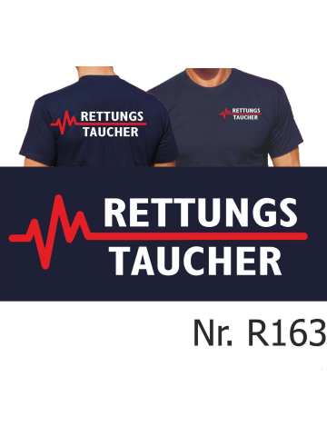 T-Shirt navy, RETTUNGSTAUCHER with red EKG-line