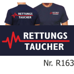 T-Shirt blu navy, RETTUNGSTAUCHER con rosso EKG-linea