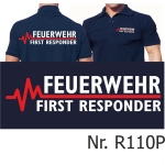 Polo blu navy, FEUERWEHR - FIRST RESPONDER con rosso EKG-linea