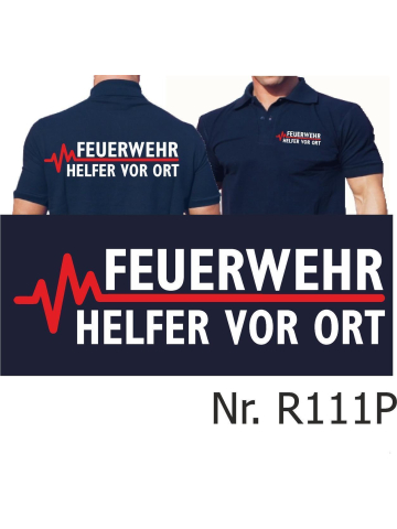 Polo blu navy, FEUERWEHR - Helfer vor Ort con rosso EKG-linea