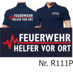 Polo navy, FEUERWEHR - Helfer vor Ort mit roter EKG-Linie