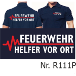 Polo blu navy, FEUERWEHR - Helfer vor Ort con rosso EKG-linea