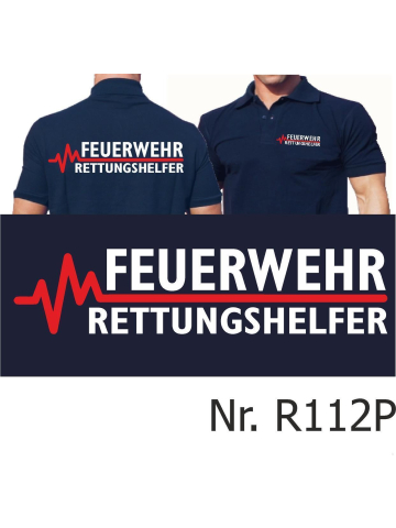Polo navy, FEUERWEHR - RETTUNGSHELFER mit roter EKG-Linie