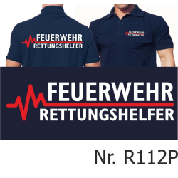 Polo navy, FEUERWEHR - RETTUNGSHELFER mit roter EKG-Linie