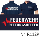 Polo navy, FEUERWEHR - RETTUNGSHELFER mit roter EKG-Linie