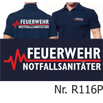 Polo navy, FEUERWEHR - NOTFALLSANITÄTER mit roter EKG-Linie