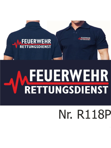 Polo navy, FEUERWEHR - RETTUNGSDIENST with red EKG-line