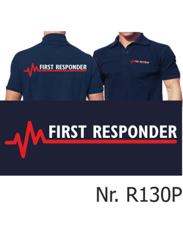 Polo navy, FIRST RESPONDER with red EKG-line