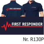 Polo blu navy, FIRST RESPONDER con rosso EKG-linea