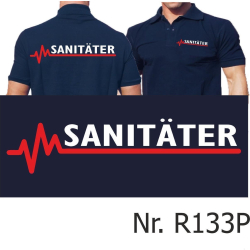 Polo navy, SANIT&Auml;TER with red EKG-line