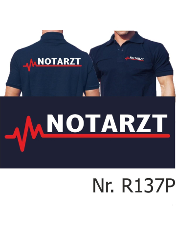 Polo navy, NOTARZT mit roter EKG-Linie