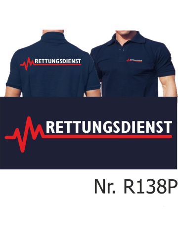 Polo azul marino, RETTUNGSDIENST con rojo EKG-línea