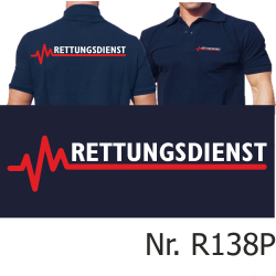 Polo navy, RETTUNGSDIENST with red EKG-line