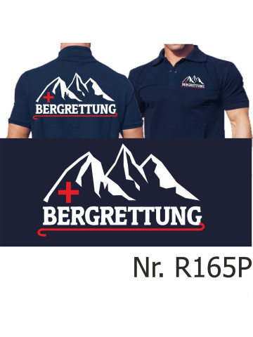 Polo blu navy, BERGRETTUNG con Bergmotiv bianco/rosso