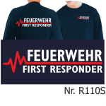 Sweat blu navy, FEUERWEHR - FIRST RESPONDER con rosso EKG-linea