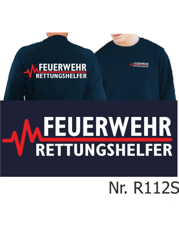 Sweat navy, FEUERWEHR - RETTUNGSHELFER with red EKG-line