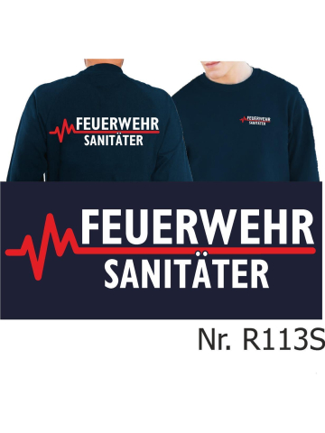 Sweat navy, FEUERWEHR - SANITÄTER mit roter EKG-Linie