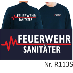 Sweat navy, FEUERWEHR - SANIT&Auml;TER mit roter EKG-Linie