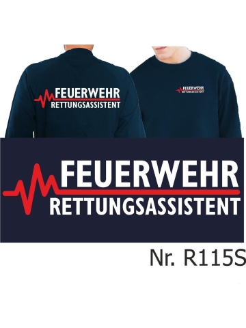 Sweat navy, FEUERWEHR - RETTUNGSASSISTENT with red EKG-line