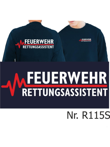 Sweat marin, FEUERWEHR - RETTUNGSASSISTENT avec rouge EKG-ligne