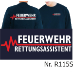Sweat navy, FEUERWEHR - RETTUNGSASSISTENT with red EKG-line