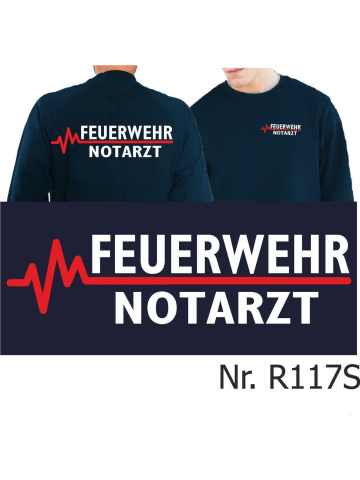 Sweat navy, FEUERWEHR - emergency doctor with red EKG-line