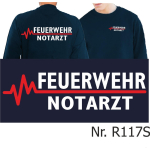 Sweat navy, FEUERWEHR - emergency doctor with red EKG-line
