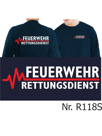 Sweat navy, FEUERWEHR - RETTUNGSDIENST with red EKG-line