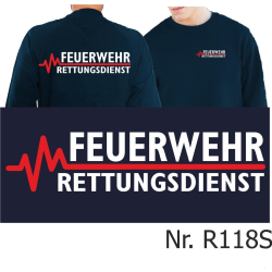 Sweat navy, FEUERWEHR - RETTUNGSDIENST mit roter EKG-Linie