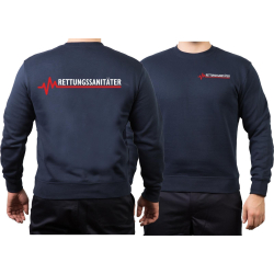 Sweat blu navy, RETTUNGSSANITÄTER con rosso EKG-linea