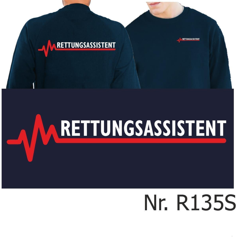 T-Shirt navy RETTUNGSASSISTENT mit roter EKG-Linie 