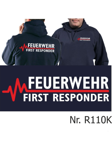 Hoodie navy, FEUERWEHR - FIRST RESPONDER with red EKG-line