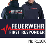 Hoodie navy, FEUERWEHR - FIRST RESPONDER with red EKG-line
