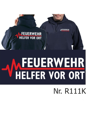 Hoodie navy, FEUERWEHR - Helfer vor Ort with red EKG-line XXL