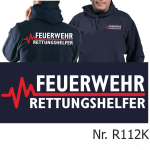 Hoodie navy, FEUERWEHR - RETTUNGSHELFER mit roter EKG-Linie
